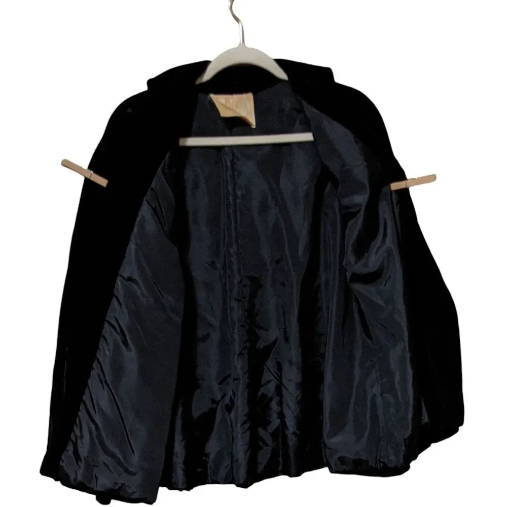 Vintage Watt & Shand black velvet swing coat union made holiday event night out - Picture 7 of 9